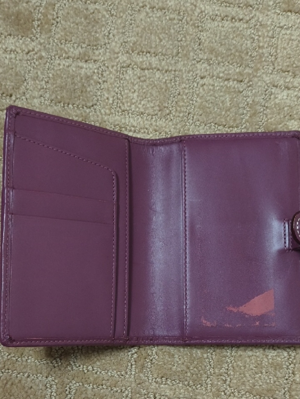 Coach small Planner. Pink Leather Snap Wallet With Dark Purple Trim. - Picture 6 of 16